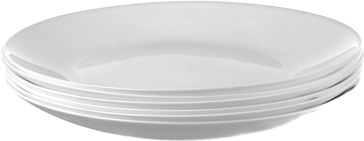 6 Witte Glazen Dinerborden Plat 24,5 cm Glad