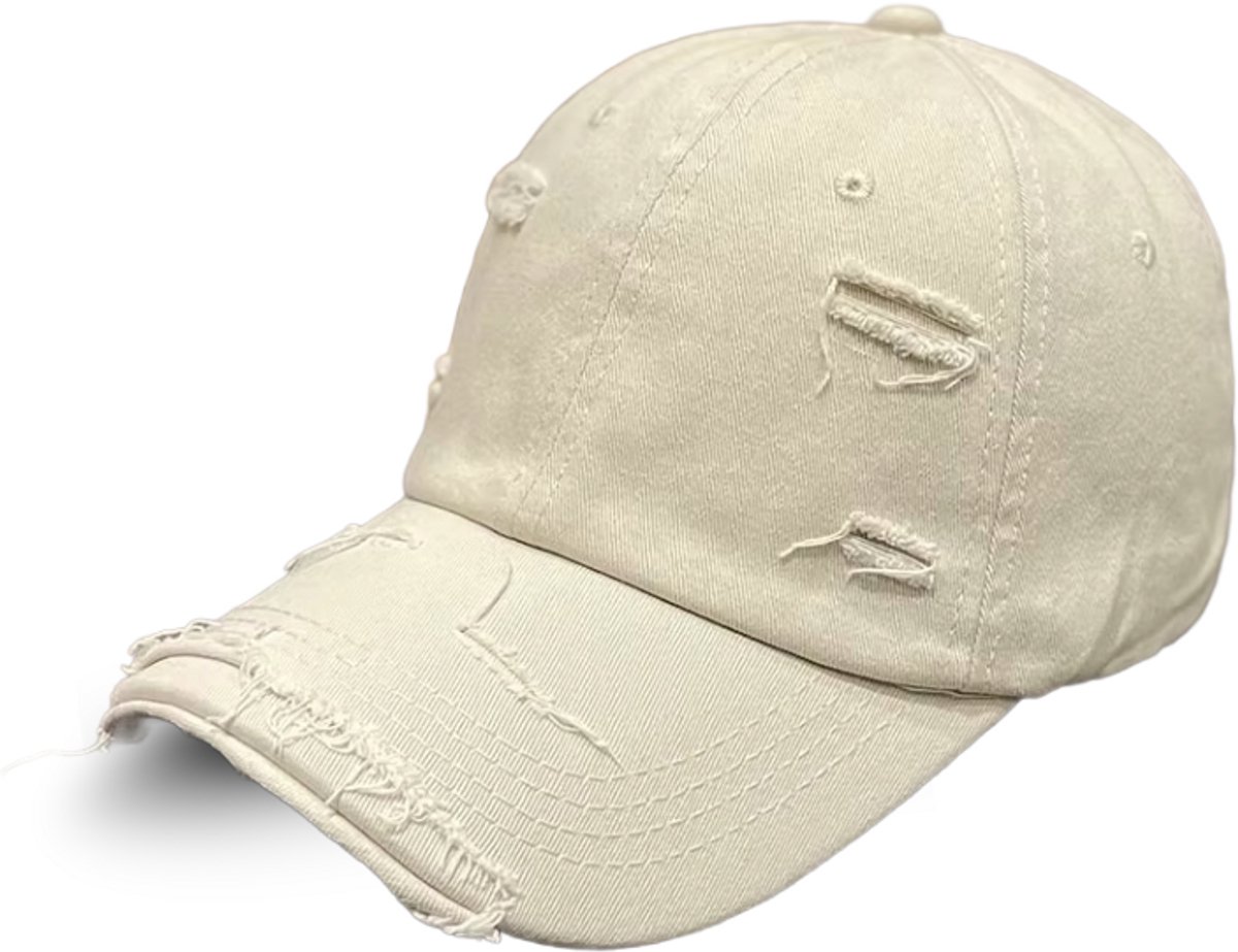 RIP 'ND TEAR Baseball Cap – Verstelbare Vintage Dad Cap met Versleten Look - Unisex Pet van Katoen – Casual Streetwear - Beige