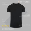 Zwarte Suitable T-shirt met elegante smalle halsboord, moderne pasvorm, 100% biologisch katoen en GOTS-gecertificeerd.