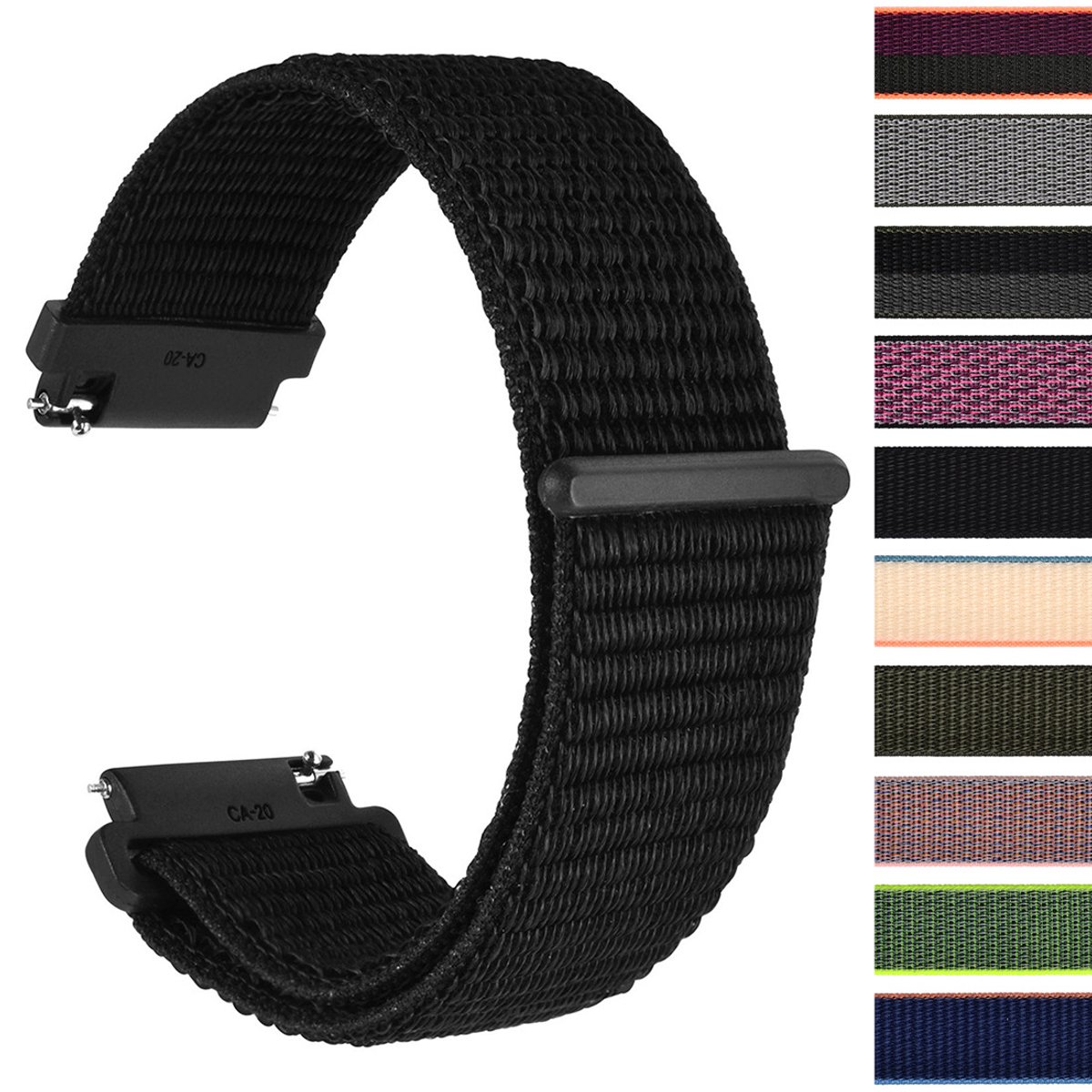 Nylon Sportband 20mm Zachte ademende nylon band - 20mm - Zwart