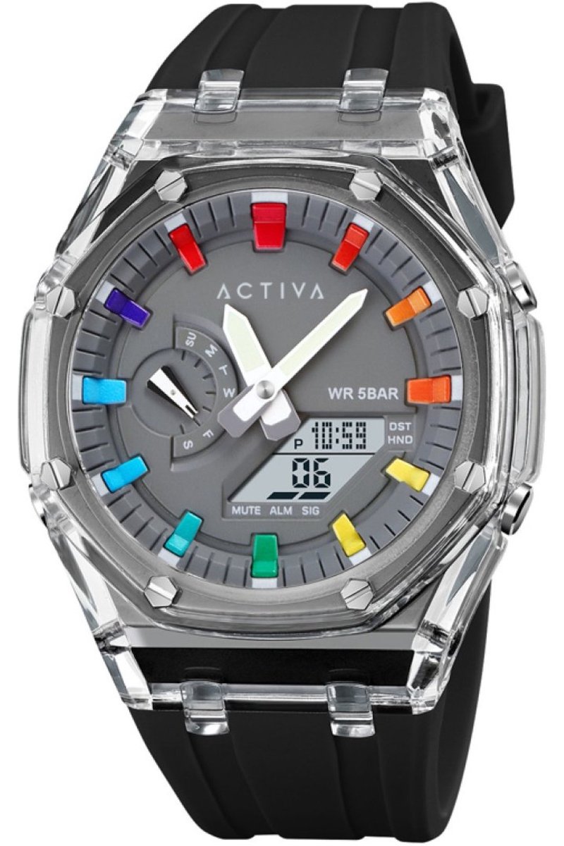 Activa x Invicta Digital ACW2100-005 Heren Horloge - Waterdicht - Digitaal - Quartz Uurwerk - Plastic met grijze Wijzerplaat - 53mm