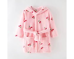 Little Olives - Badjas Kind - Kinderbadjas - Badjas Meisjes - Schattige Badjas - Zachte Badjas Kind - Roze Badjas - Fluffy Badjas - Kersen Badjas - Super Zachte badjas - Fleece badjas - Peuter Badjas Met Capuchon - Unisex kinderbadjas - 8 tot 9 jaar