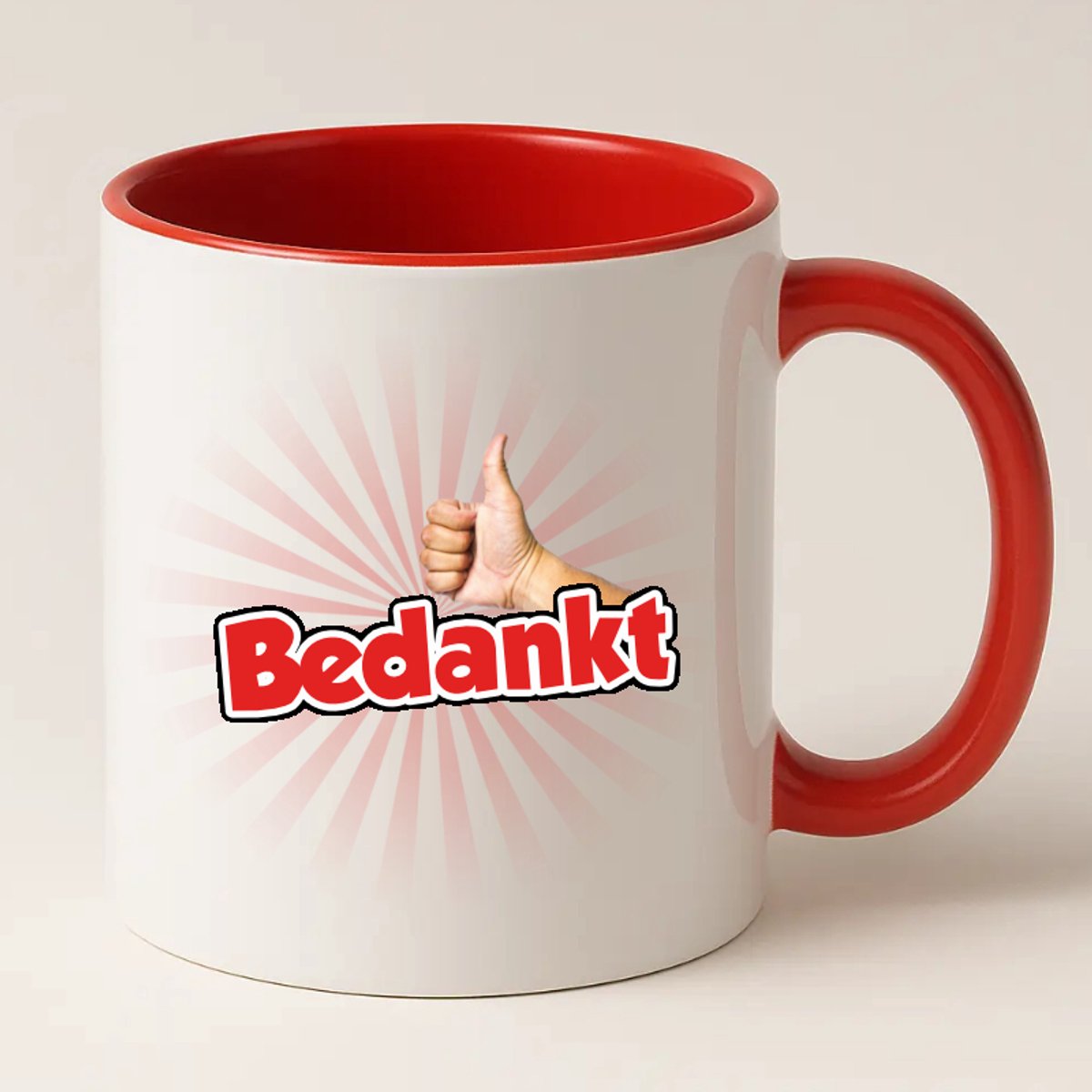 Bedankt mok - Rode mok met Bedankt erop - Leuk bedankt cadeau
