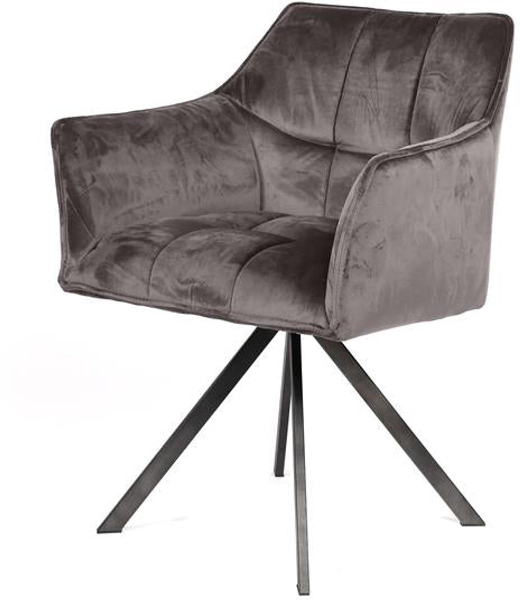 Eetkamerstoel Antraciet Velours (Draaibaar) - Industriele Dinerstoel met Comfortabele Zitting - Luxe Grijze Velours Stoel met Zachte Zit- en Rugkussen - Industrieel Eettafel Stoel (62x61x82) Draaibare Dinerstoel met Kruispoot