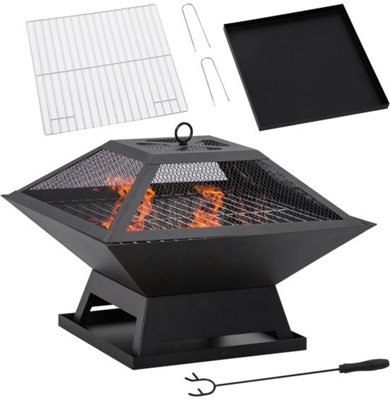 BBQ-Toro Gietijzeren vuurschaal, diameter 75 cm, vuurplaats met vonkbescherming en pookhaak, vuurkorf, vuurschaal voor de tuin BBQ-Toro Gietijzeren vuurschaal, diameter 75 cm, vuurplaats met vonkbescherming en pookhaak, vuurkorf, vuurschaal voor de tuin