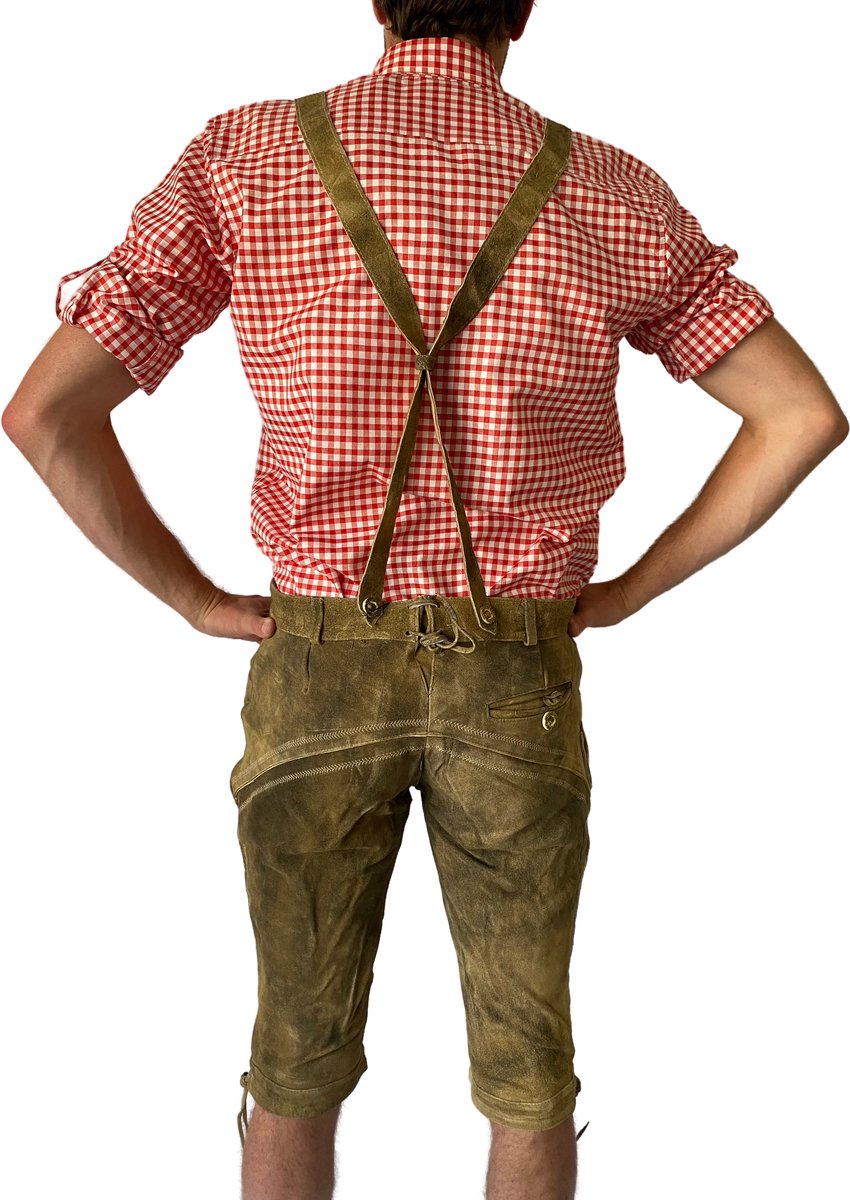 Trachten-Shop Lederhose Sand Heren – Oktoberfest Korte Lederbroek – Lichtgroen – Maat M – 100% Echt Leder