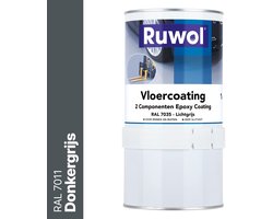 Ruwol 2K Epoxy Vloercoating Donkergrijs (RAL 7011) 1 kg - Vloerverf - 3 populaire kleuren - Garagevloer Coating - Slijtvast, naadloos en vloeistofdicht - Eenvoudig Schoon te maken - 2 componenten verf