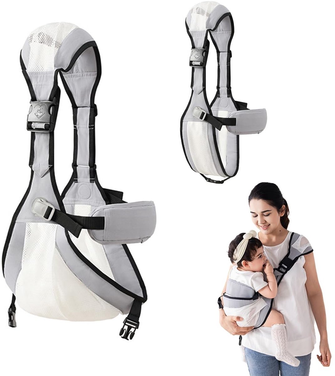Jané Catch Zijdrager voor baby's van 9 tot 48 maanden, 100% katoen, schouderbescherming, verstelbaar, ergonomisch, antislip, grijs