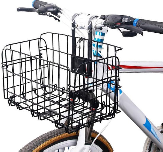 Fietsmand - Professioneel Voormand fiets - Universeel Fietsmand Stuur - Fietsmandje - Fietskrat - Fijnmazig staal - met Handvat en Haken - Ideaal voor Fiets /Scooter /Alledaagse fietsers /fietsliefhebbers - Zwart