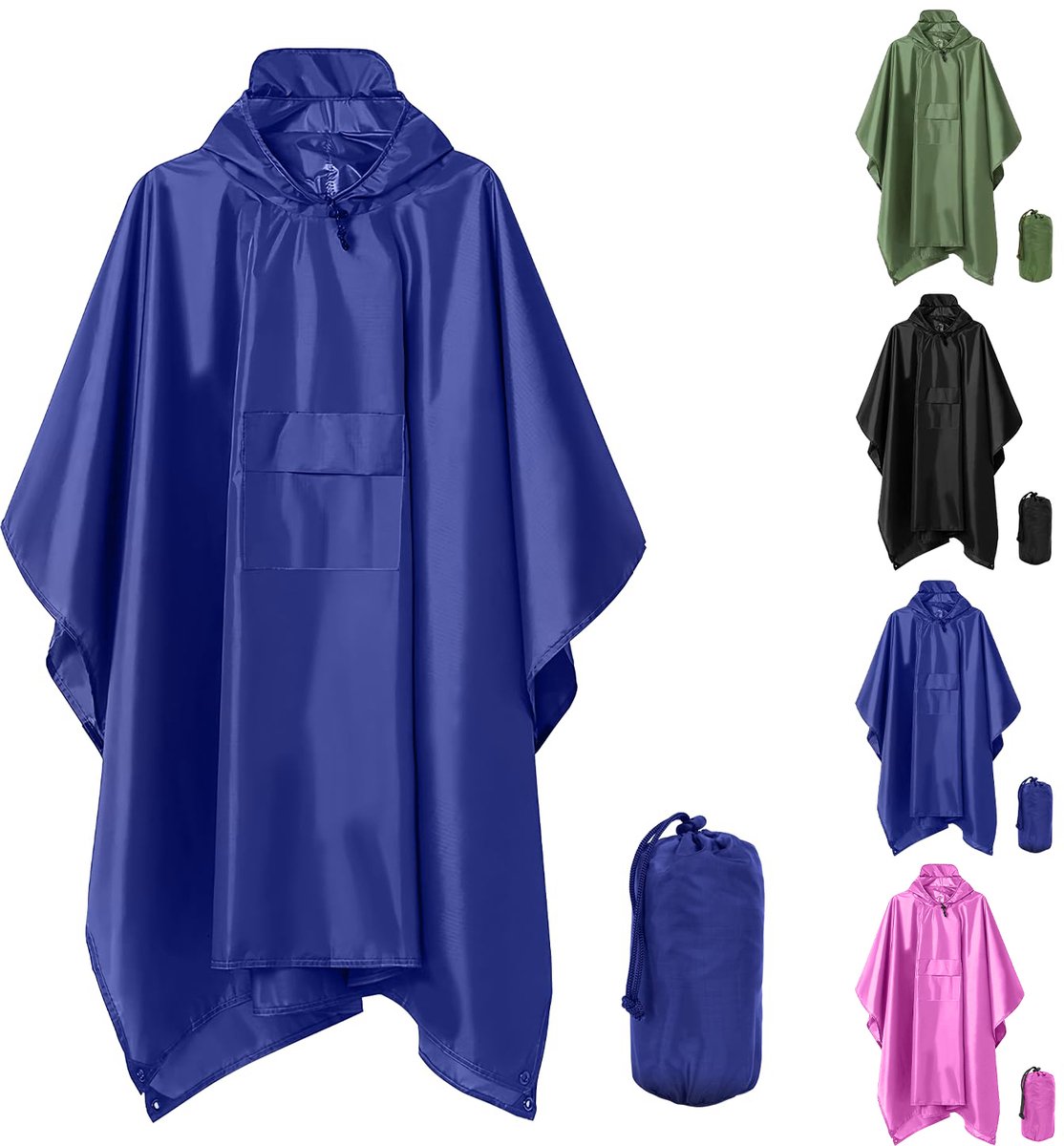TTLUOKER®Poncho met Opbergtas - Regenponcho Waterdicht - Fietsponcho Sneldrogend - Winddicht - Unisex - Dames & Heren - One size- Unisex Koningsblauw