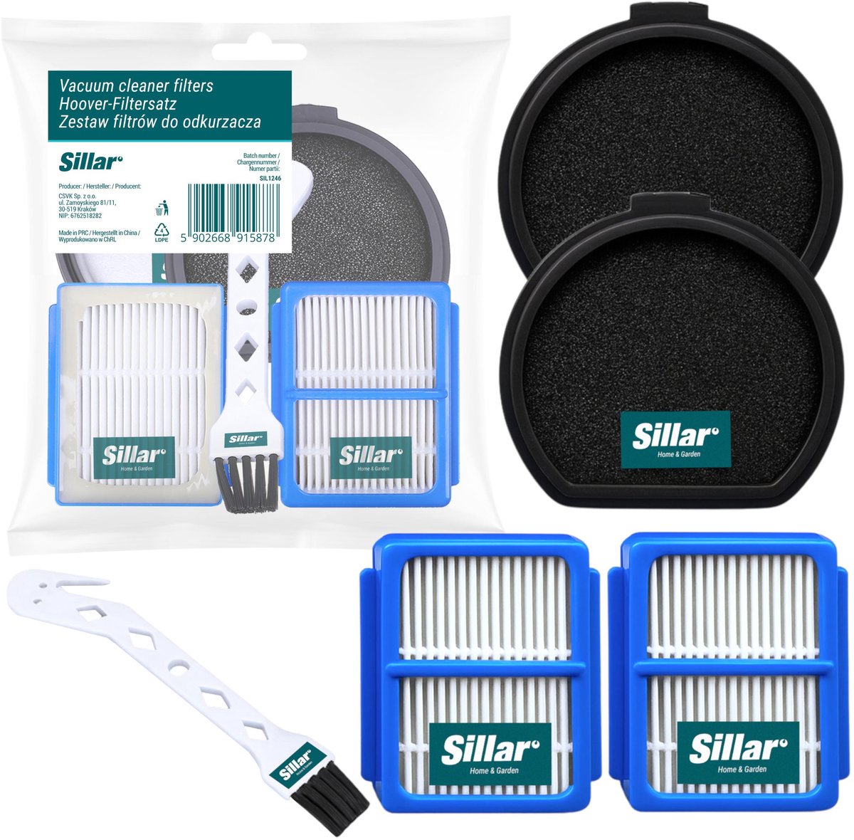 Sillar, set 4 stofzuigerfilters, wasbaar, 2x HEPA, 2x uitlaatfilter, anti-allergeen + 1x Reinigingsborstel, geschikt voor AEG Electrolux Q9 PURE Q9 PQ91 PQ92, vervanging voor filters ASKQX9, ESKQ9, 9009230898