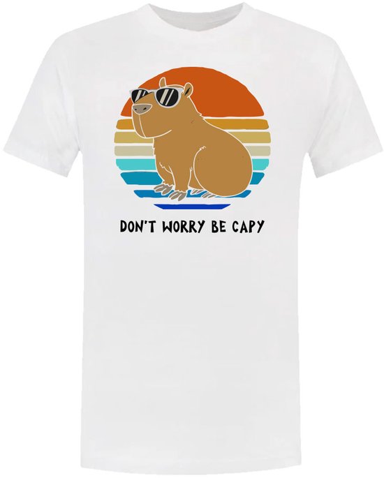 Ne t'inquiète pas, sois capy T-shirt homme | heureux | gai | heureux | les animaux | Humour | drôle | Blanc