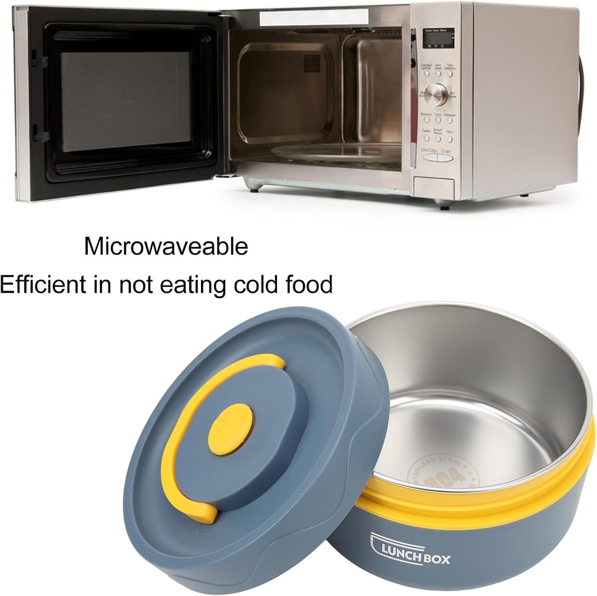 Lunchbox - Lunchbox volwassenen - Geisoleerde lunchbox - Lunchbox met vakjes - Warme lunchcontainer - Thermische container met handvat - Draagbare ronde thermische lunchcontainer - 440ml - Magnetronbestendig - 304 roestvrij staal(blauw) — cadeau in Koken & Dineren - foto 4