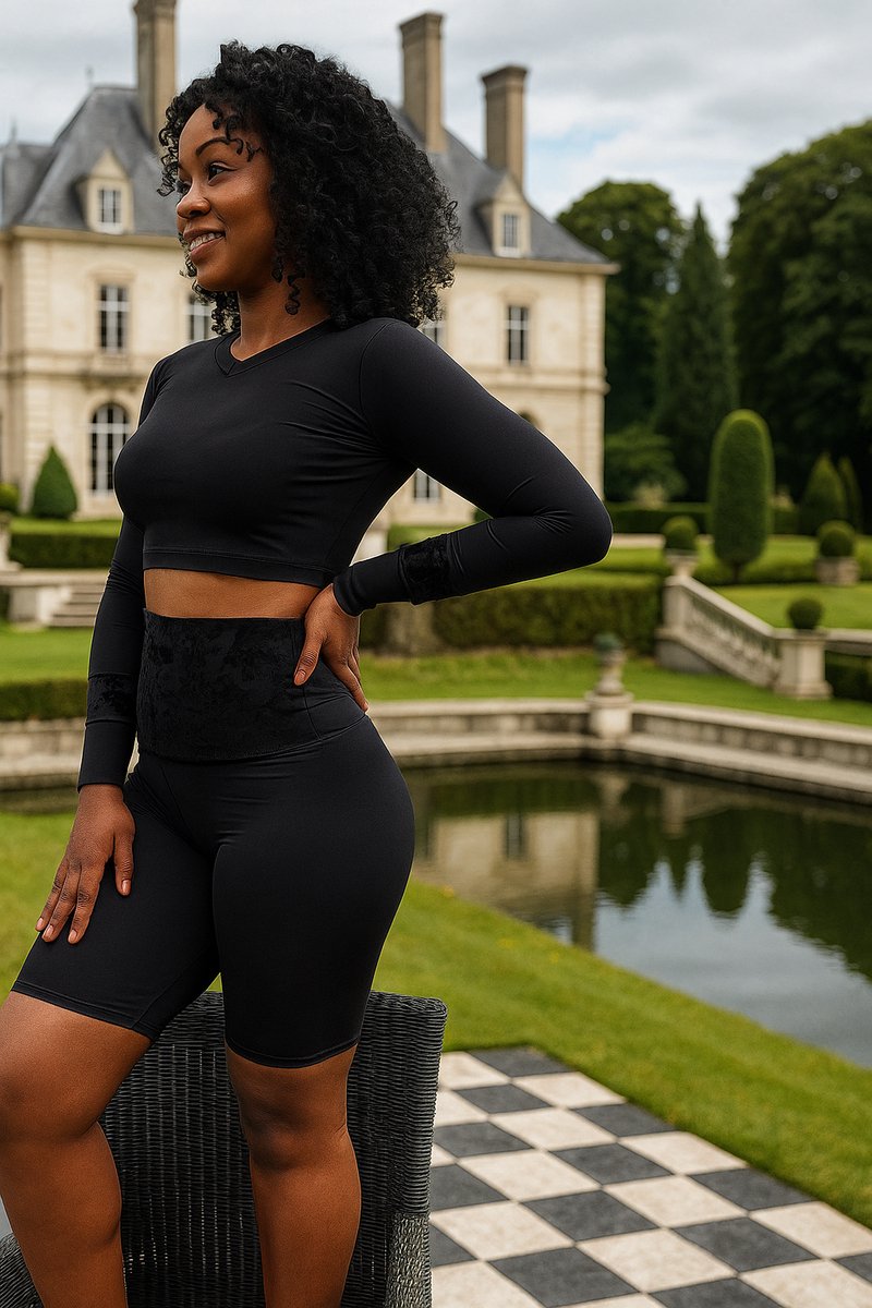La Booty- Lounge & Fitness Set Dames- Zwarte Bike & Top- High Waist- Duurzaam- Handmade in België- maat L