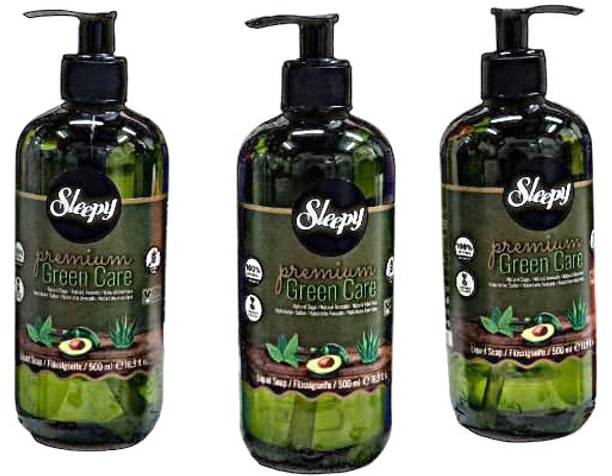 Sleepy Premium Green Care Series vloeibare zeep (parabenen- en glutenvrij ) 3x 500ml - Sleepy Premium Green Care Series Liquid Soap ( Paraben-, Gluten-Free) - Sleepy Premium Green Care Serisi Sıvı Sabun (Paraben ve Gluten İçermez) 3x 500 ml