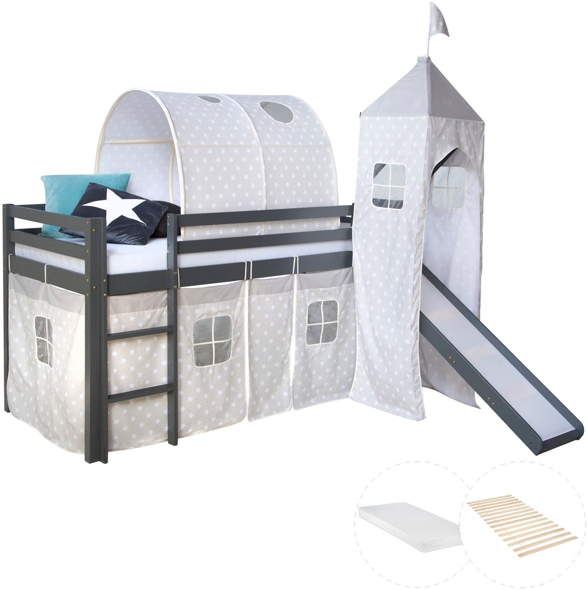Homestyle4u Hoogslaper - 90x200 cm - met matras - Grijs