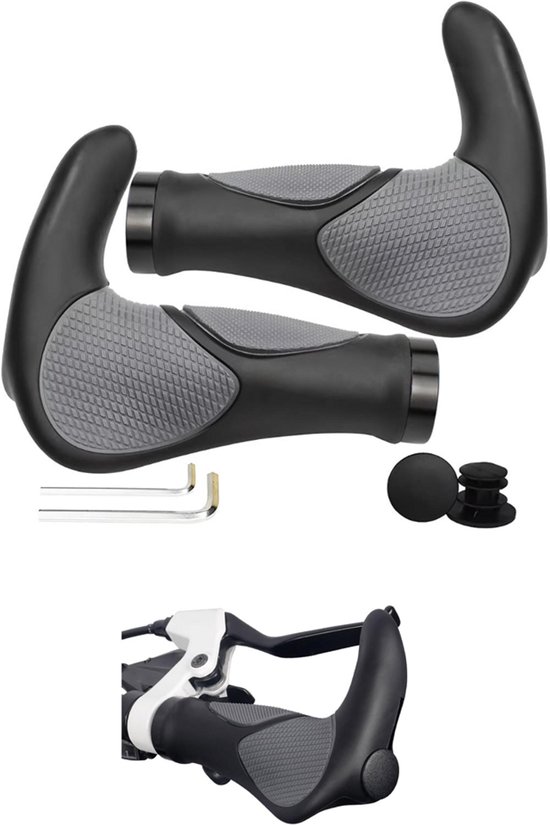 Poignées de vélo ergonomiques avec embouts de guidon - Vélo confortable avec ou sans engourdissements ou picotements des mains - Poignées de vélo - Ergonomiques - Poignées - Universelles - Vélo - 2 pièces - Noir