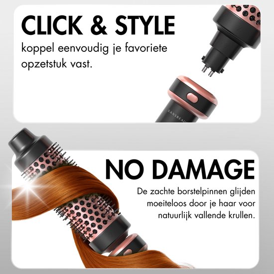 Sansbeauté® 6 in 1 Krultang met Klem - Keramische Haarkruller - 13mm tot 38mm - Beach Waves - Wavy Hair - Krultangen 32mm 25 mm 19 mm - Blowout Brush - Haarstyler - Hair Curler - Dunne en Dikke Krultang - Mini Krultang - Krultang Kort Haar