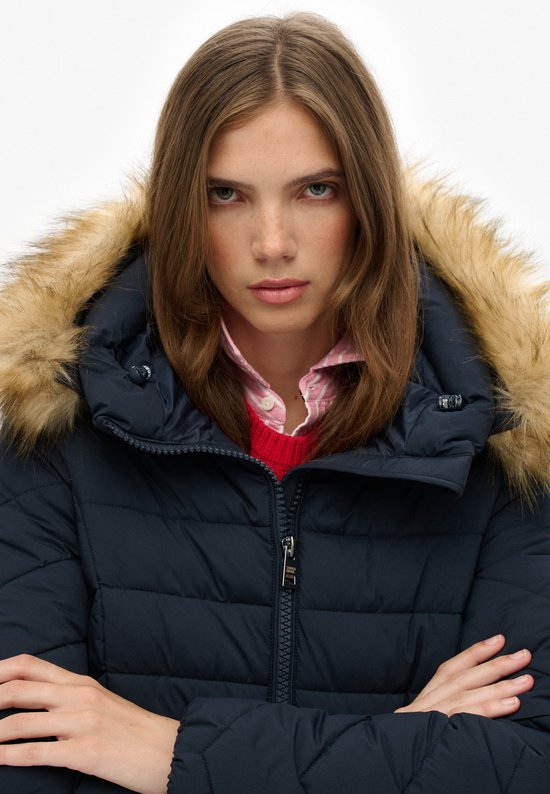 Superdry Jas Fuji Faux Fur Hood Mid Length W5011999a 98t Eclipse Navy Dames Maat - XS
