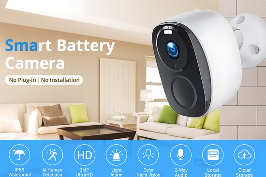 DBIT WiFi Beveiligingscamera 3MP - Draadloze Buiten IP Camera met Nachtzicht & Batterijvoeding van Dbit — afbeelding 2