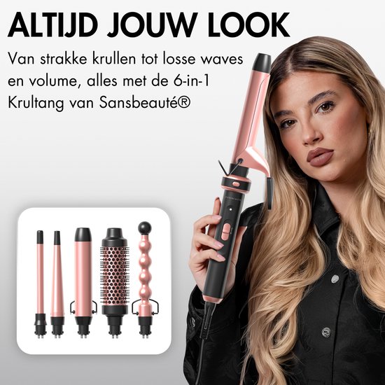 Sansbeauté® 6 in 1 Krultang met Klem - Keramische Haarkruller - 13mm tot 38mm - Beach Waves - Wavy Hair - Krultangen 32mm 25 mm 19 mm - Blowout Brush - Haarstyler - Hair Curler - Dunne en Dikke Krultang - Mini Krultang - Krultang Kort Haar