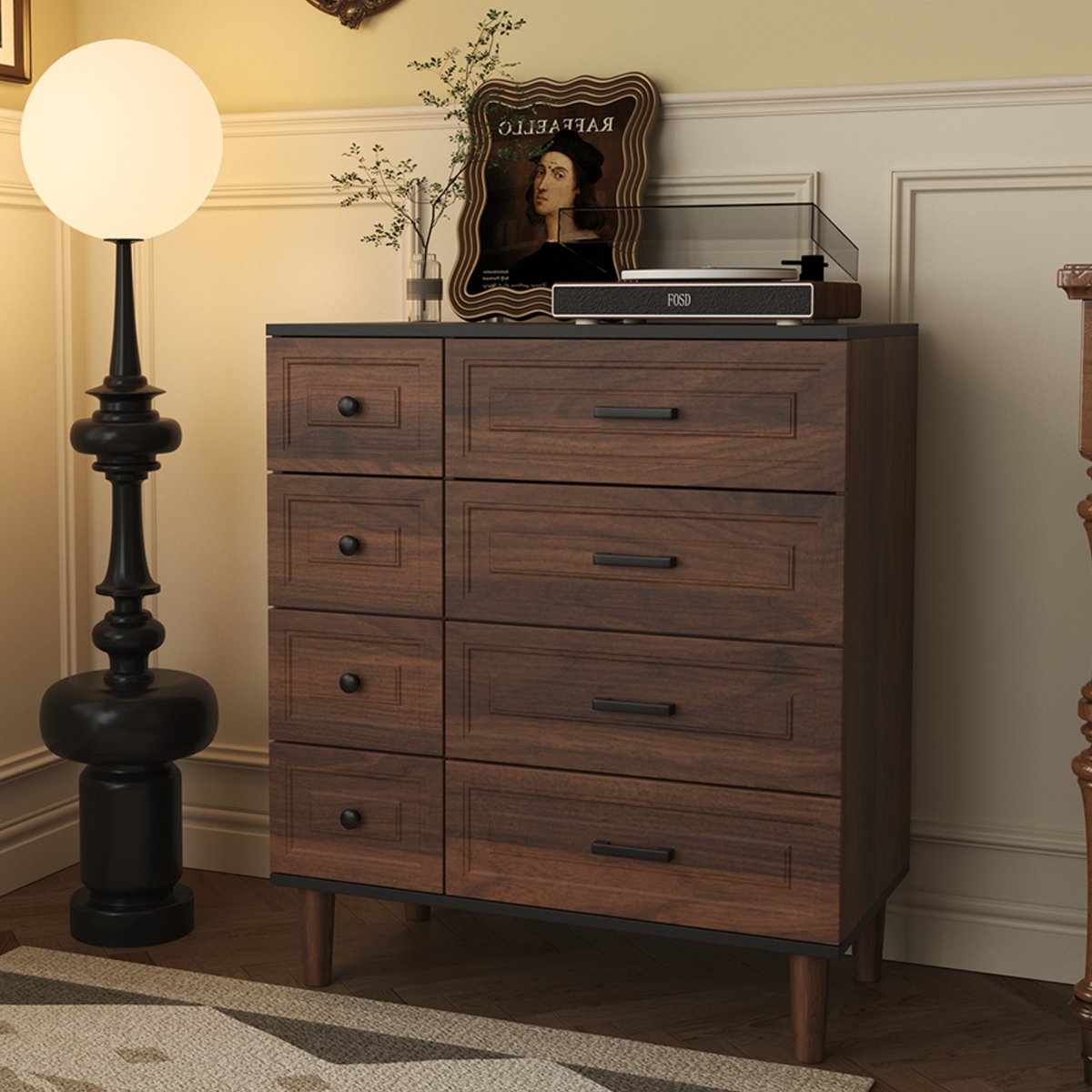 meble masztalerz Ladekast met 5 Lades - Houten Dressoir voor Slaapkamer en Woonkamer - Modern Design Ruimtebesparende Chest of Drawers 70x124,5x39 cm - Wit met Glanzende Voorkant