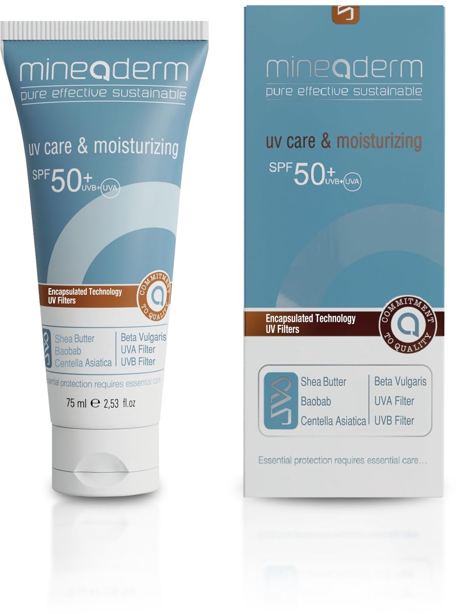Mineaderm UV CARE & MOISTURIZING CREAM SPF 50+ – Daily facial sunscreen with Aloe Vera, Shea Butter & Centella – Moisturizing formula – No whitening & non-greasy