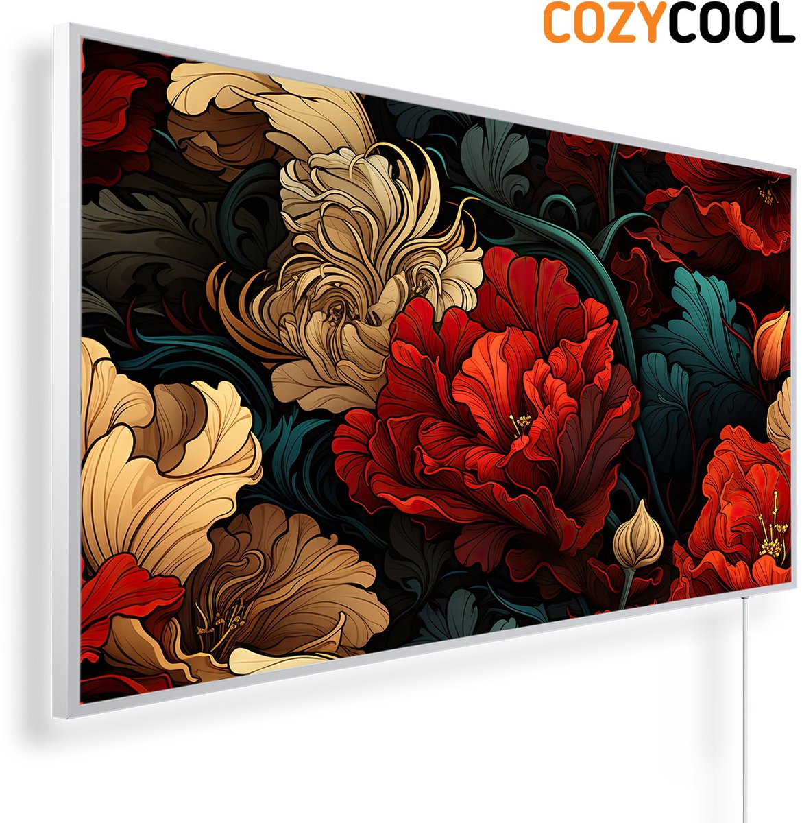 Infraroodpaneel met afbeelding | Prachtig bloemmotief | 1200 Watt | Witte lijst | Infrarood verwarmingspaneel | Infrarood paneel | Infrarood verwarming