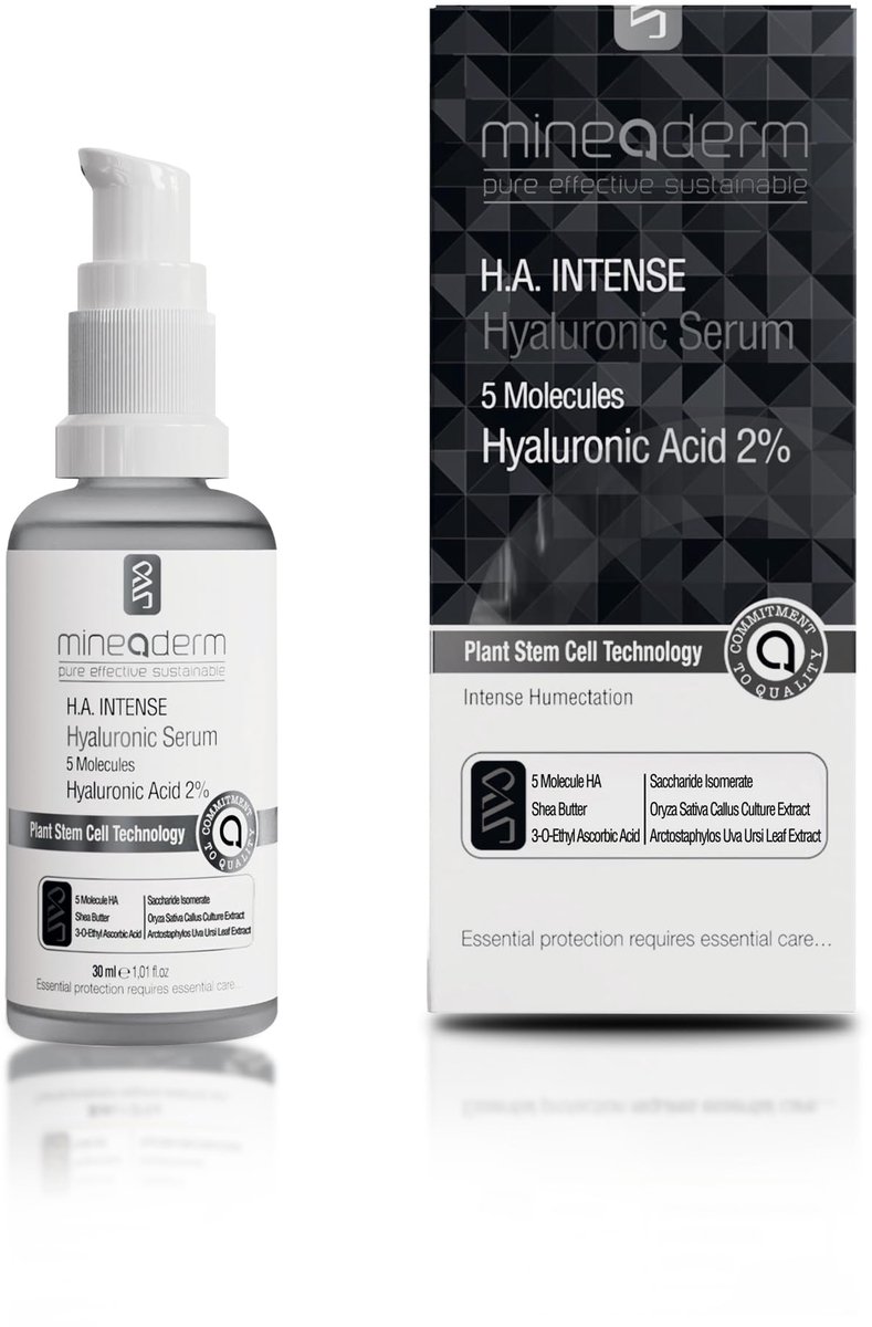 Mineaderm Hyaluron Serum High Dose 5-fold + Vitamin C & Plant Stem Cells – Smoothing, Moisturizing Anti-Wrinkle Care for Radiant Skin – 30ml