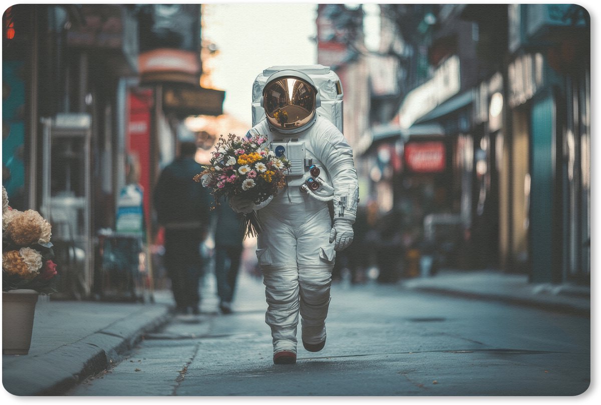 Muismat 27x18 cm - Mousepad Boeket - Bloemen - Kleurrijk - Astronaut - Muismatten