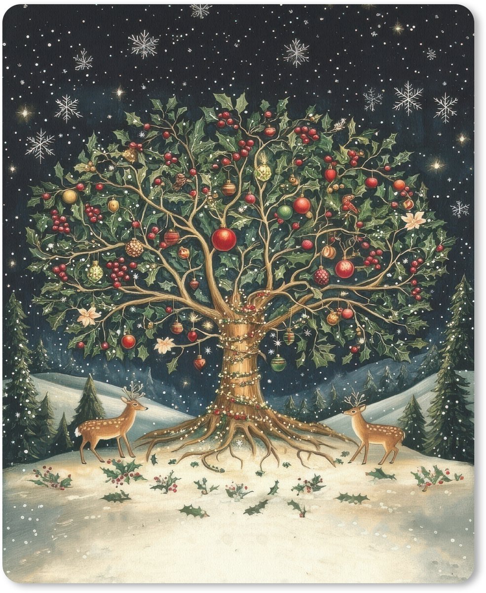 Muismat 19x23 cm - Mousepad Feestboom - Winterhemel - Kleurrijk - Muismatten