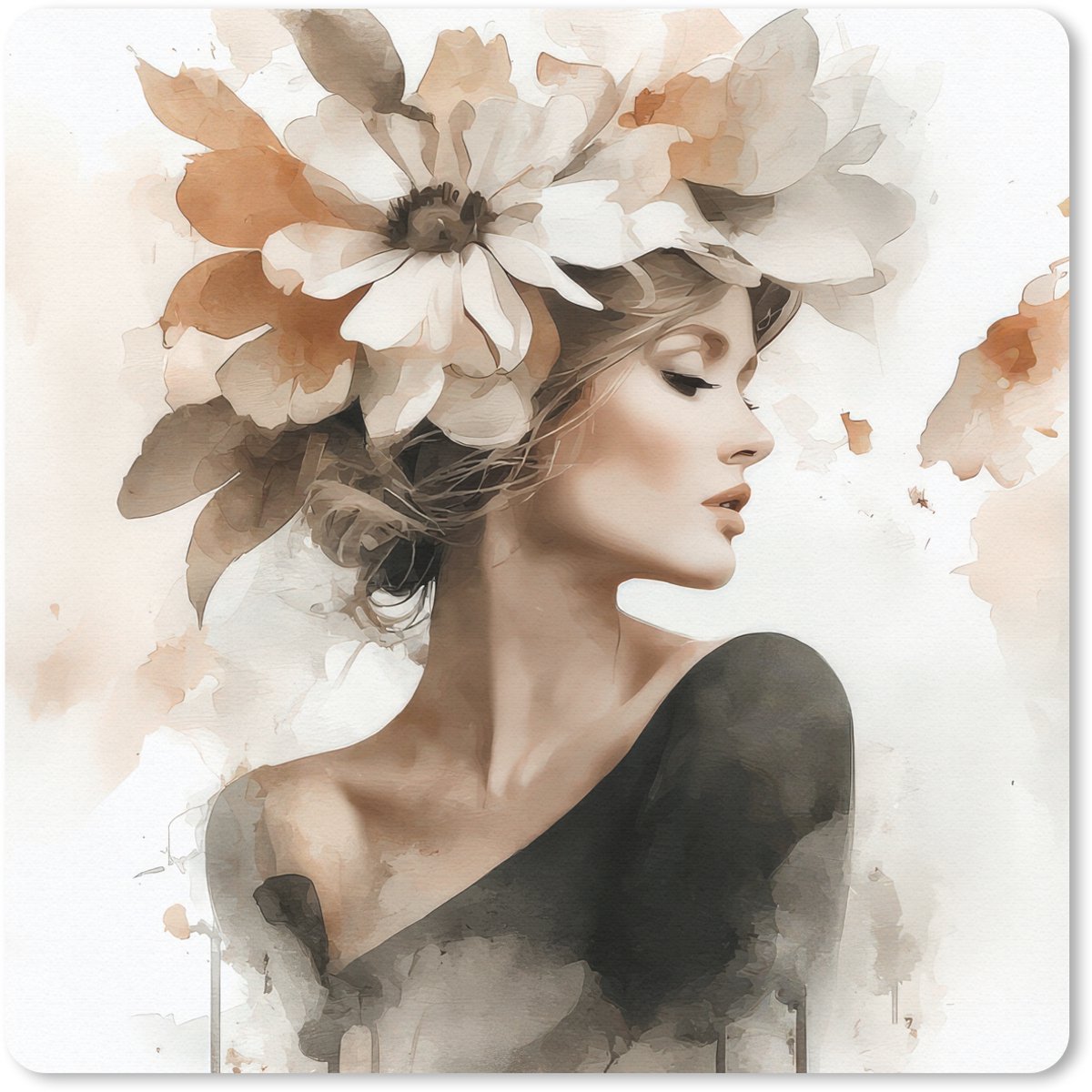 Muismat 30x30 cm - Mousepad Bloesem - Portret - Gezicht - Muismatten