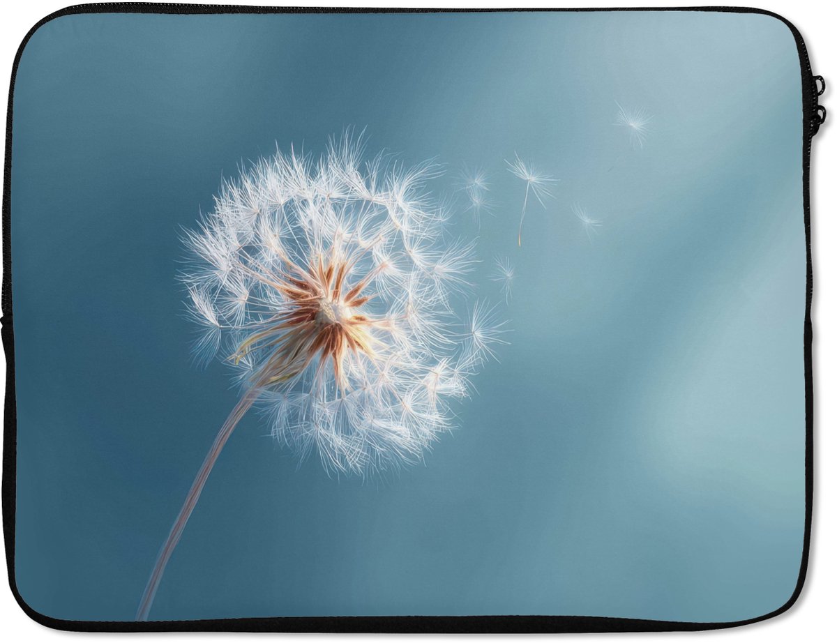 Laptophoes 17 inch - Paardenbloem - Wind - Blauw - Laptop sleeve - Binnenmaat 41x28 cm - Zwarte achterkant