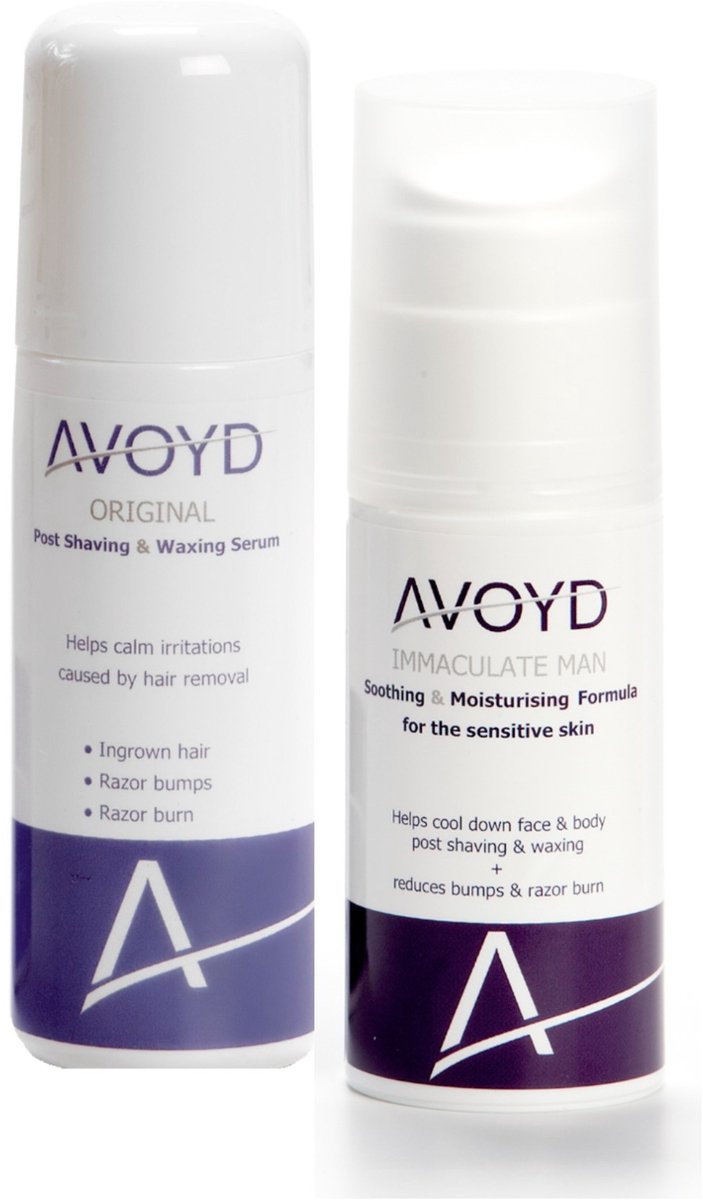 Avoyd Comfortpakket man - Set van 2 producten - Avoyd Original 90ml + Avoyd Immaculate Man 50ml - voor een gezonde gladde huid zonder ingegroeide haartjes, scheerirritatie & rode scheerbultjes