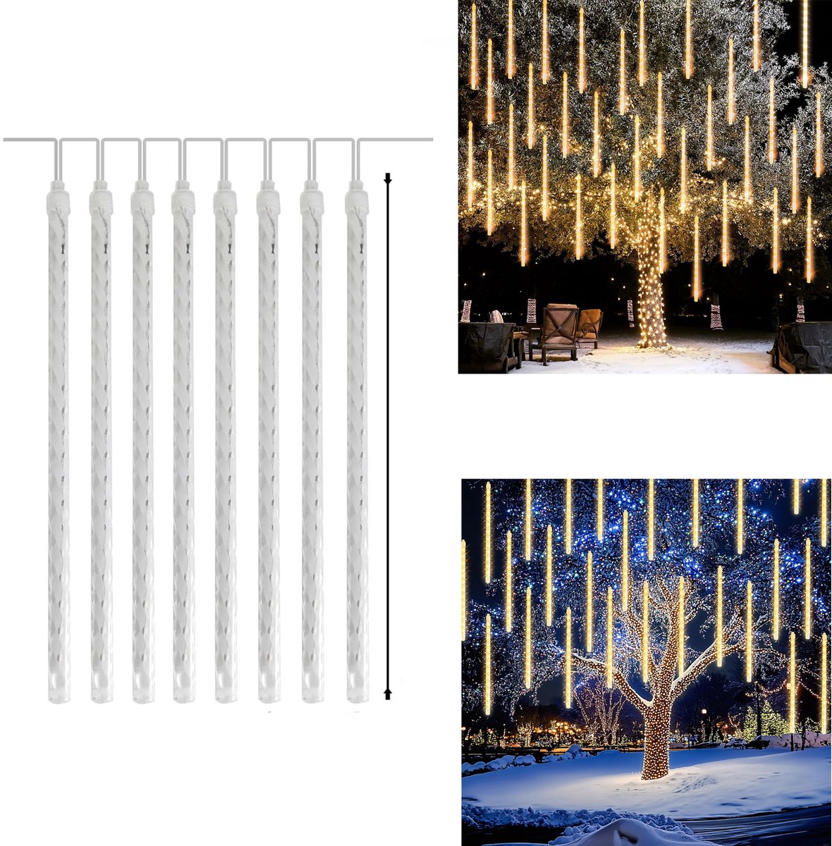 Kerstverlichting voor buiten - Meteorenregenverlichting - Decoratieve LED-verlichting - Feestverlichting - 8 lampjes - 30 cm lichtsnoer - Geschikt voor kerstboomversiering, feestarrangementen, het creëren van Halloween-sfeer en tuindecoraties - Wit