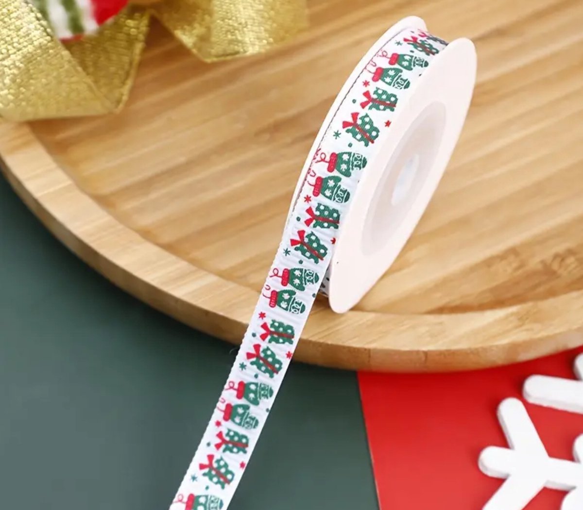 Kerst lint wit handschoenen/cadeau 5 meter - kerst - cadeau - familie - versiering