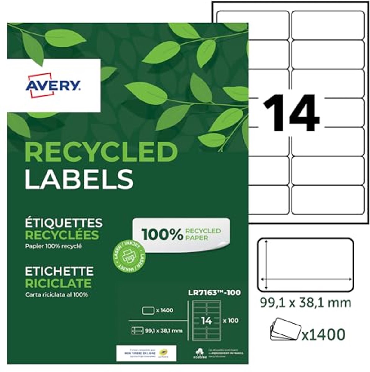 Adresetiketten op A4 - 1.400 Stuk, 99,1 x 38,1 mm wit en duurzaam