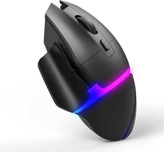 Assortix Draadloze Gaming Muis – 1200 tot 7200 DPI | RGB Verlichting | Bluetooth & USB | Oplaadbaar | Zwart - Black friday deal
