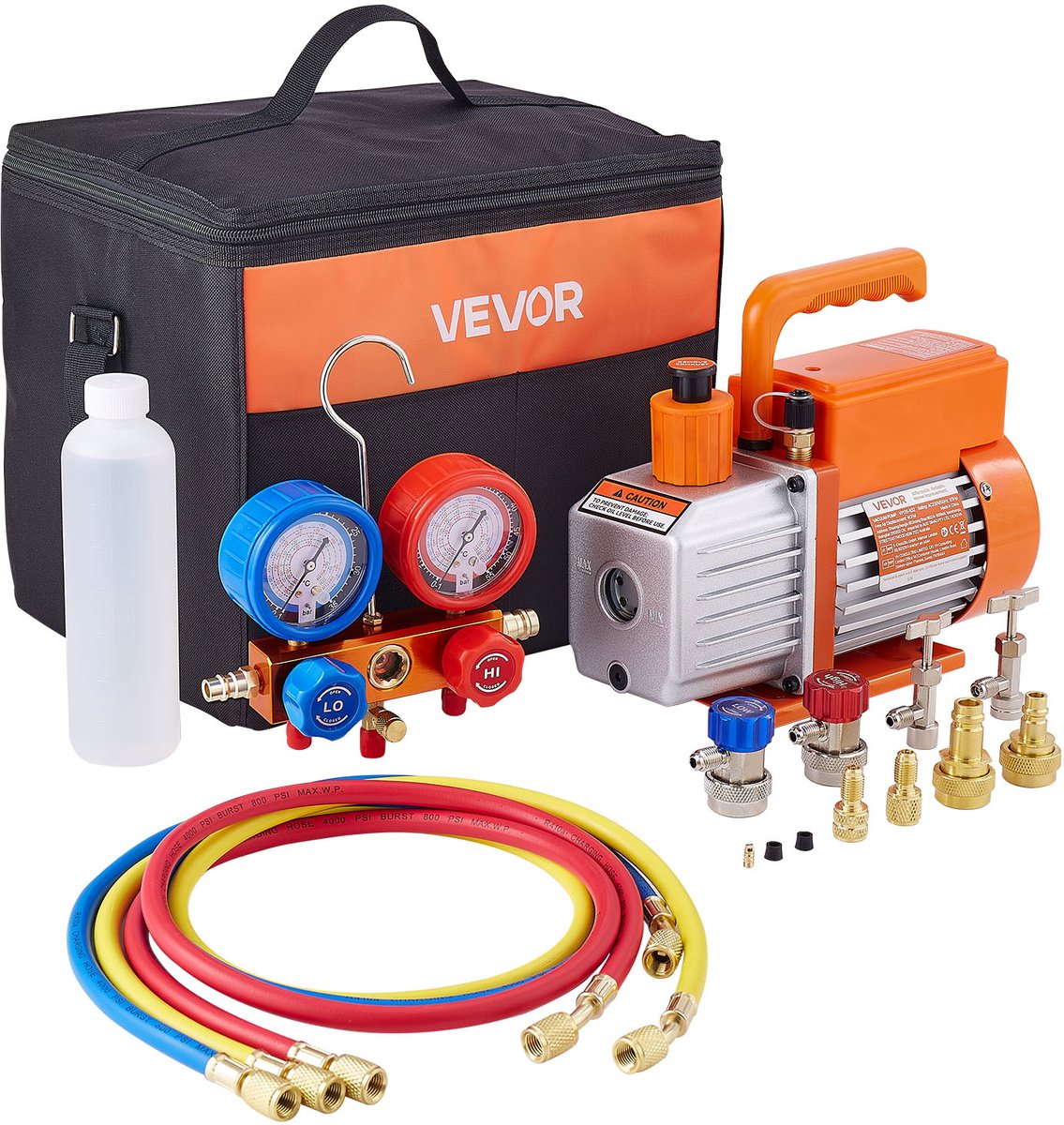 VEVOR 113L/min HVAC vacuümpomp 1-traps verdeelstukmeterset vacuümpomp 180W