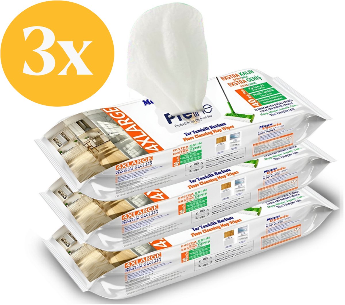 Preline Vloerdoekjes – Vochtige Reinigingsdoekjes met Witte Zeepgeur -3 Pack (120 Stuks)