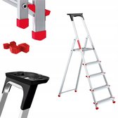 Baulich Échelle Domestique Aluminium - 5 marches avec plateau - Échelle pliante avec marches antidérapantes - Capacité de charge 125 kg - Hauteur de travail 297 cm - Pieds profilés stables