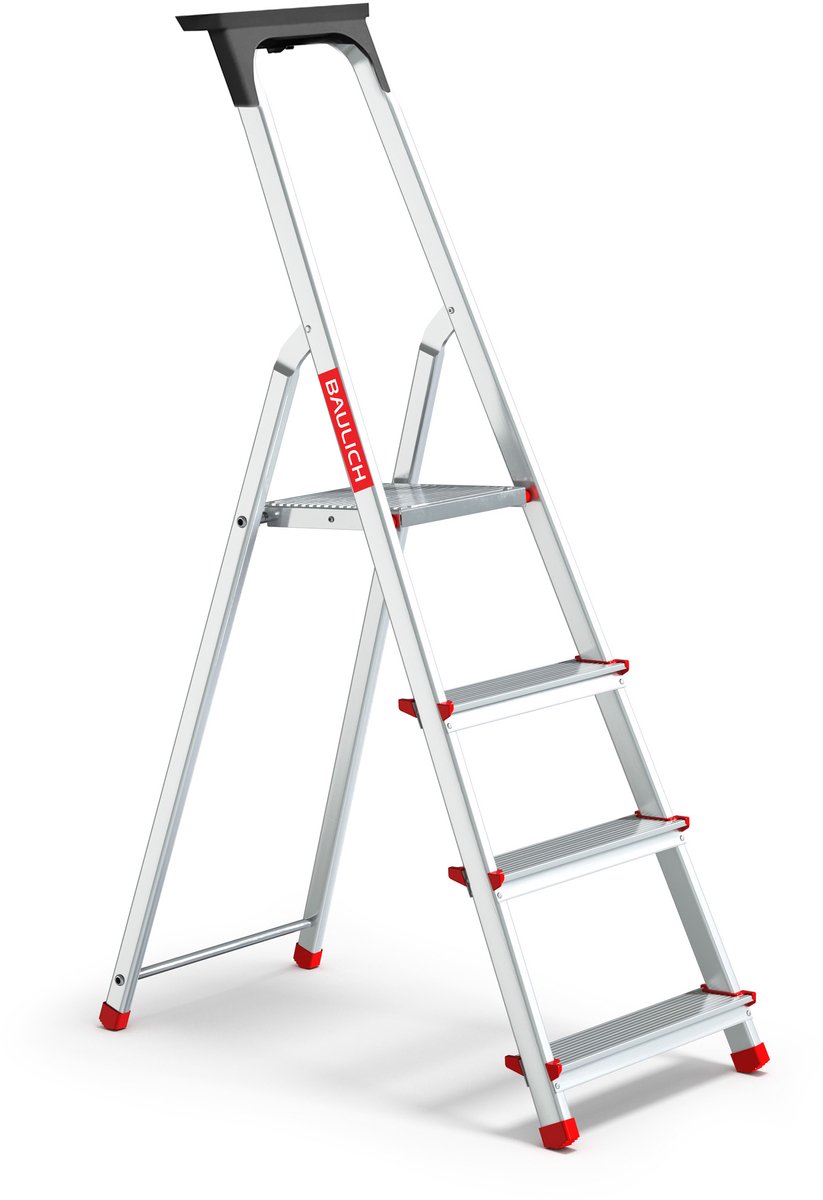 Baulich Huishoudtrap Aluminium - 4 treden met plateau - Opvouwbare vouwladder met antislip treden - Draagvermogen 125 kg - Werkhoogte 275 cm - Stabiele geprofileerde voeten – foto 2