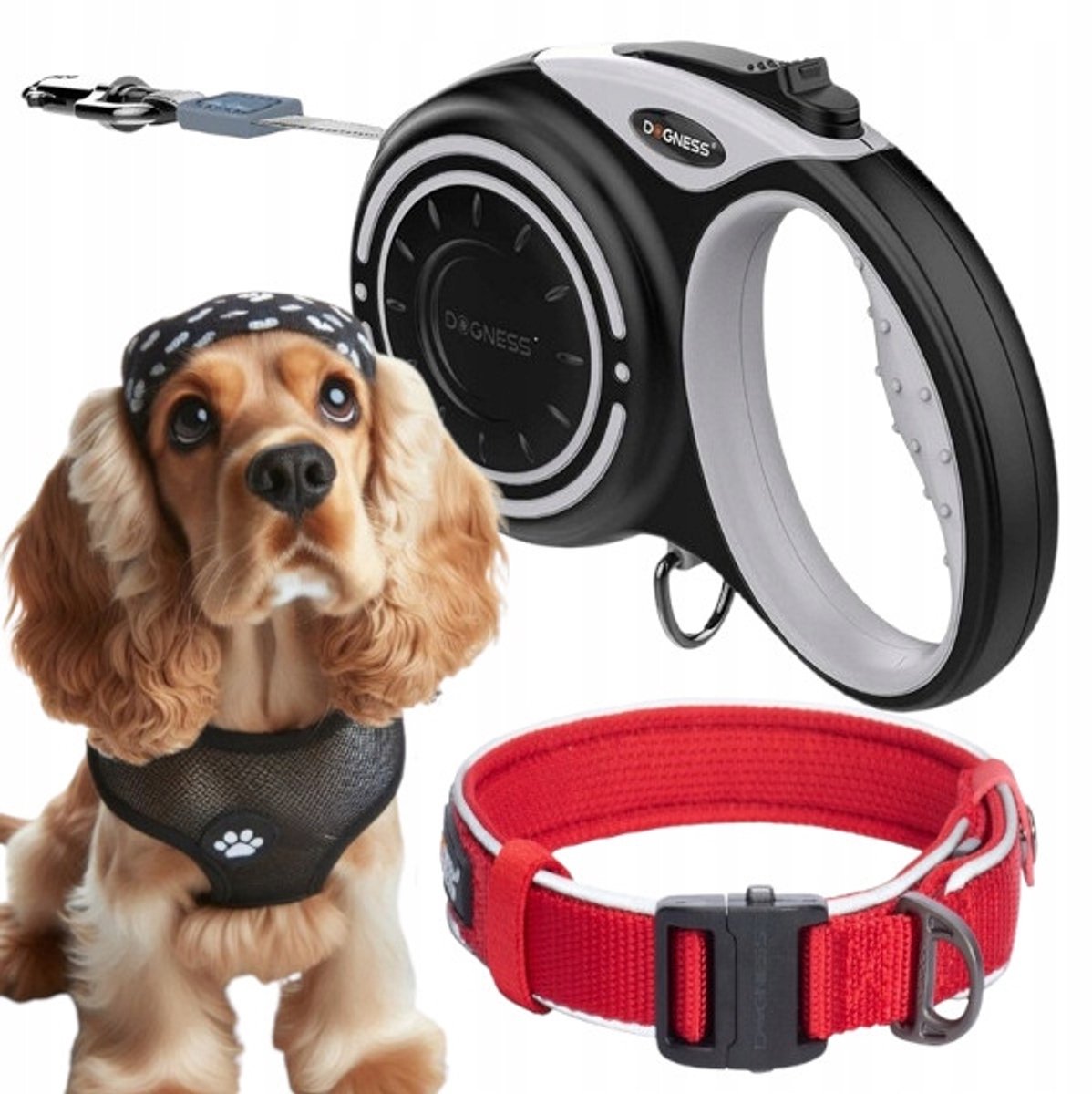 Dogness Automatische Hondenlijn 4m (M) tot 20kg + Halsband Reflecterend