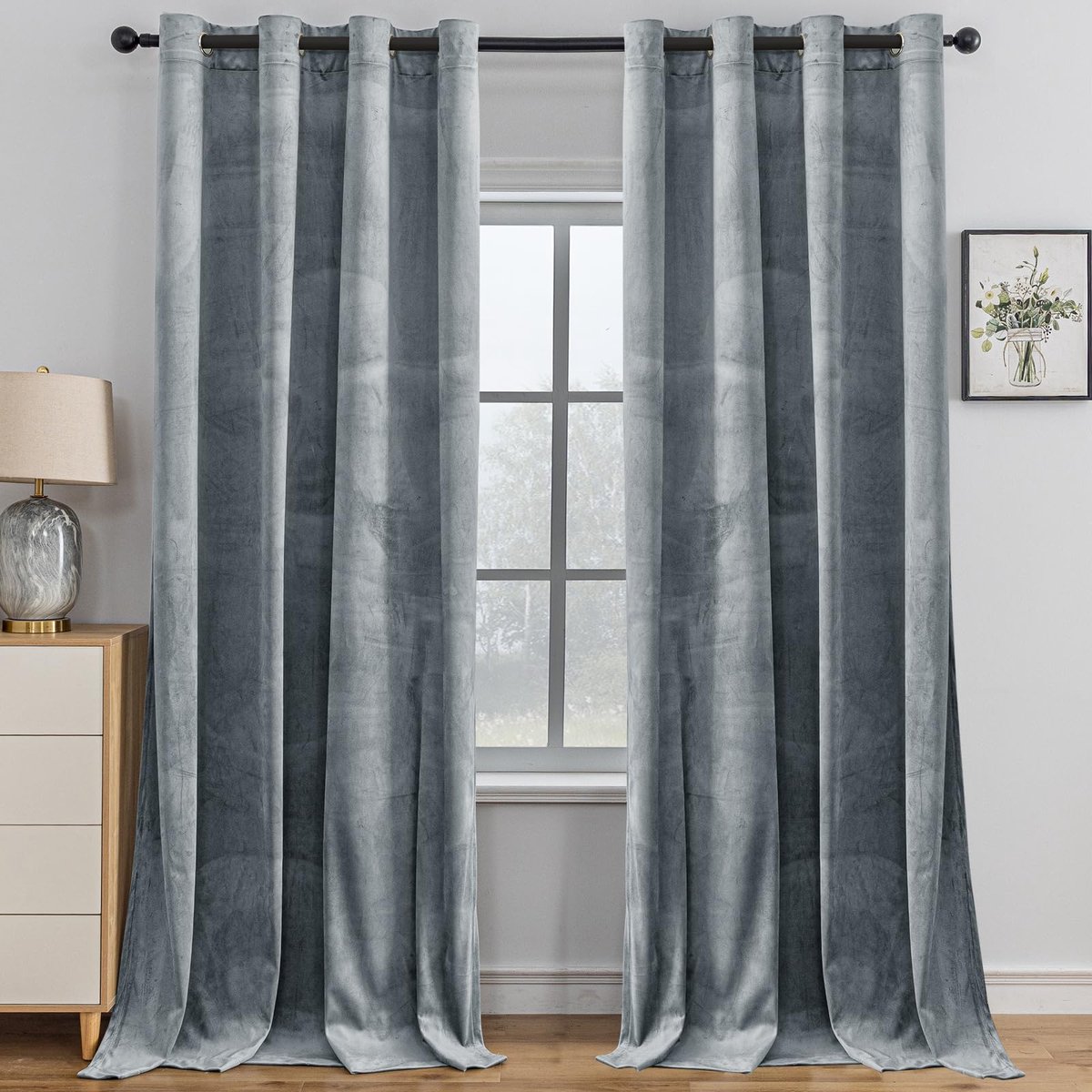 Unyqoos Verduisterende Fluwelen Gordijnen Set met Geluidsisolatie en Thermofunctie Blauw