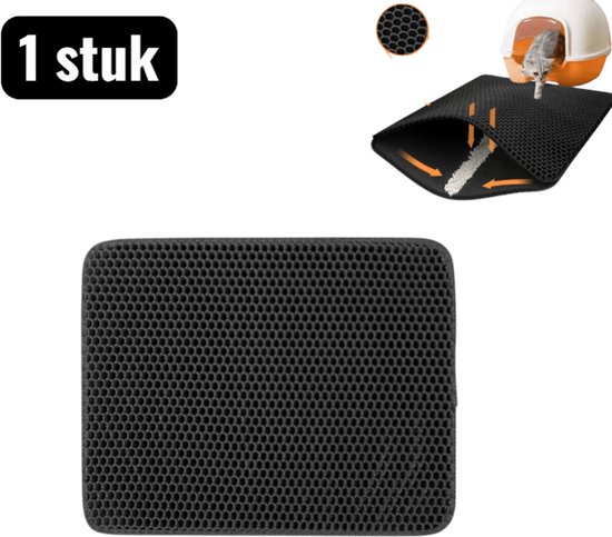 1 stuk - kattenbakmat - 55*75cm - Dubbellaagse EVA Kattengrit Mat - Opvouwbare en Wasbare Zandvanger voor Kattenbak - Antislip Onderkant - Eenvoudig Schoon te Maken - Zwart