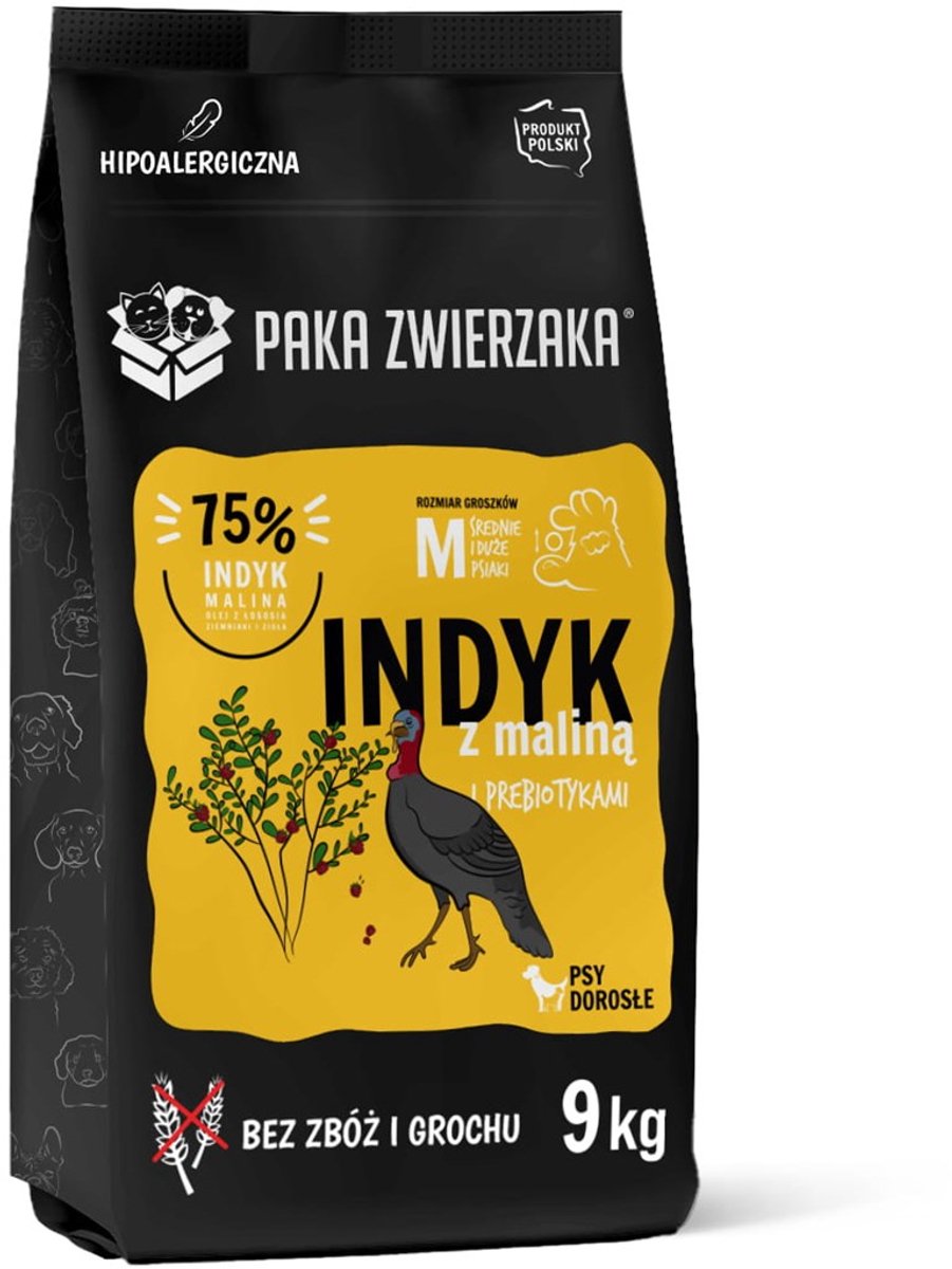 Paka Zwierzaka - Droogvoer voor Honden - Kalkoen & Framboos - Natuurlijk & Graanvrij - Hypoallergeen - Ondersteunt Immuunsysteem & Vacht - 9 kg