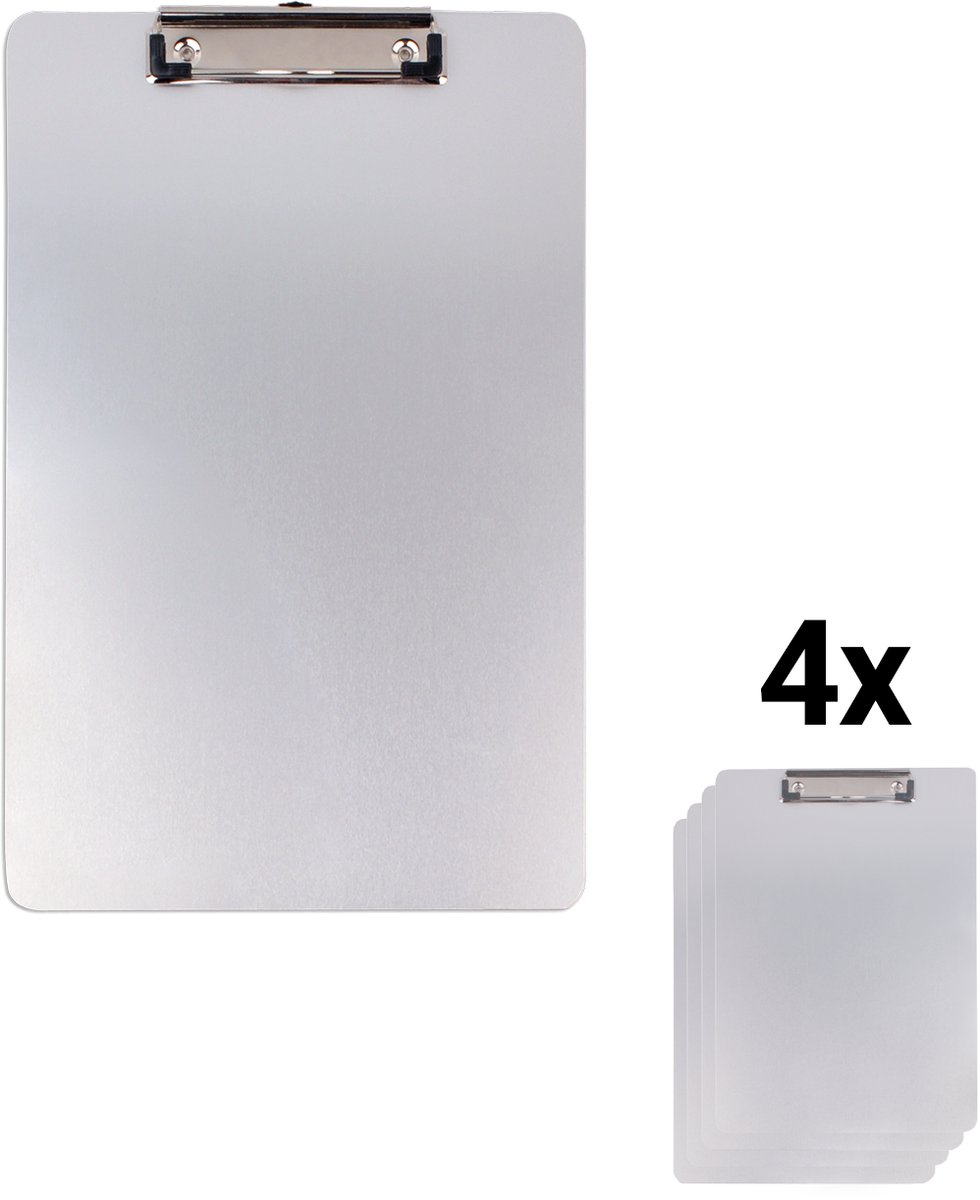 DESQ® Aluminium klembord A4 XL - Set 4 stuks - Extra Schrijfruimte - Ophangoog - 226 x 344 mm