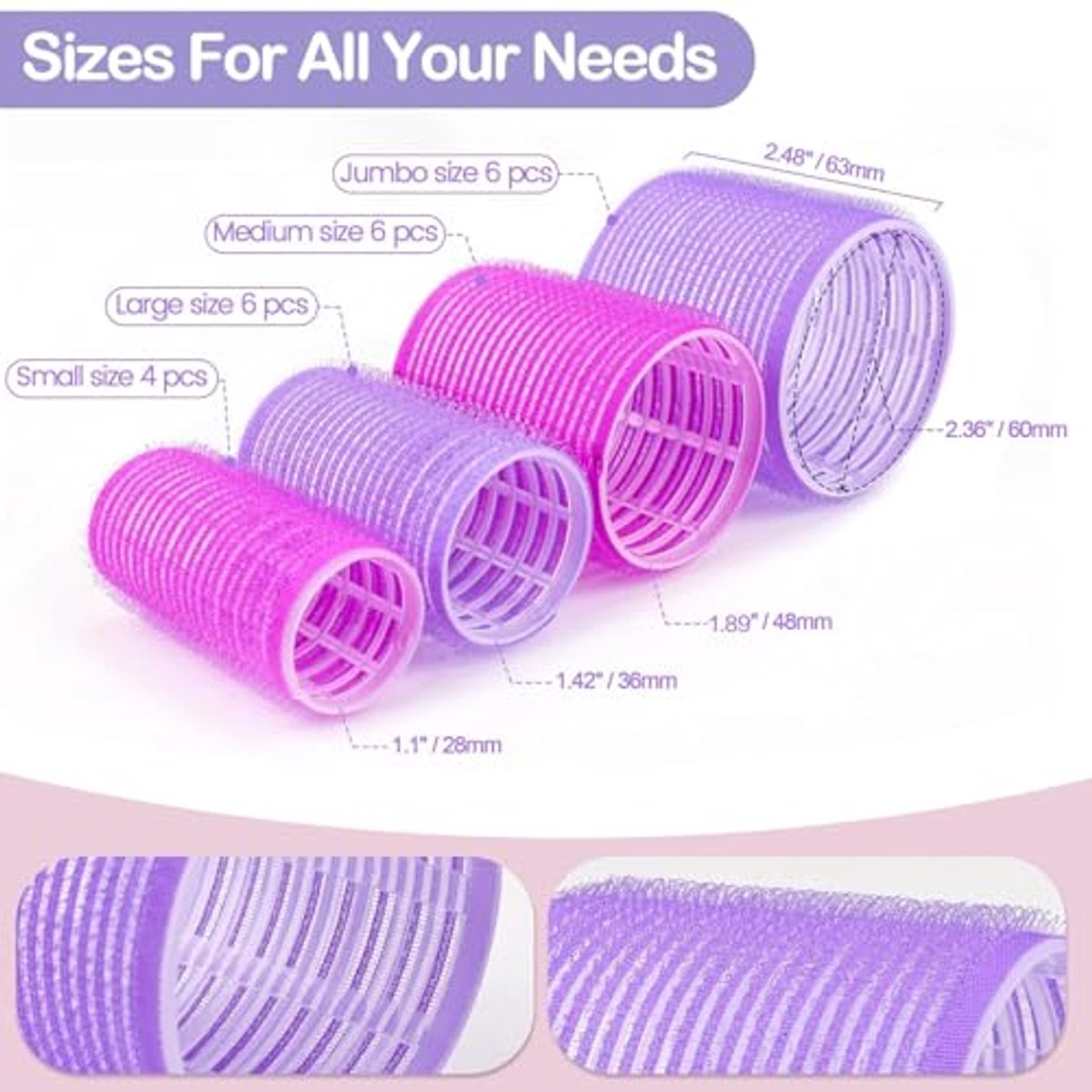 Set van 50 haarrollers voor perfecte krullen en volume - 4 maten - milieuvriendelijk nylon