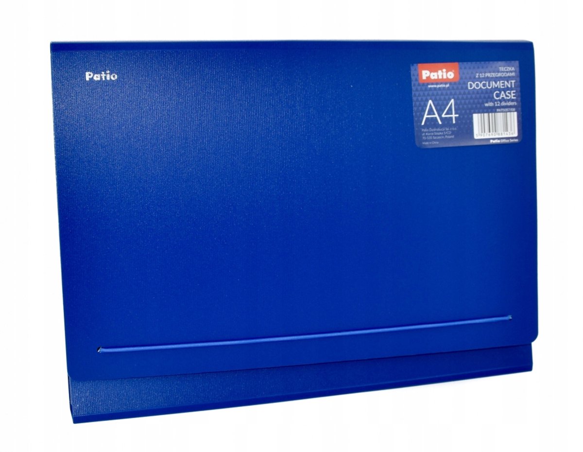 Blauwe A4 map met 12 vakken en elastische sluiting