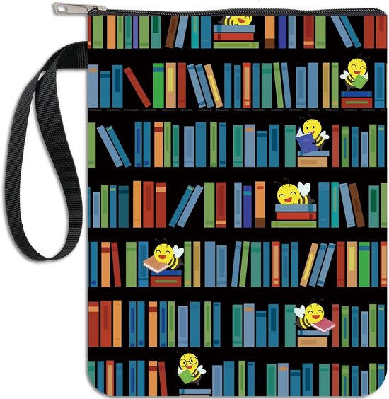 Couverture de livre Étagères, protège- Boek en tissu lavable avec fermeture éclair et pochette, idéale pour les amoureux des livres - Cadeau pour camarade de classe ou ami - Design abeilles.